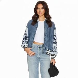 Free People Team Spirit Jacket in Stone Blue Size Medium NEW